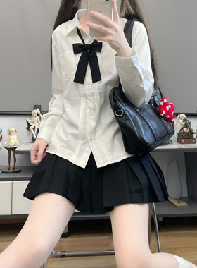 jk衬衫日系长袖风琴褶百搭基础款制服毕业班服学院风套装白衬衣女