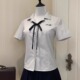 条纹短袖 学院风夏季 零度句号原创衬衫 四叶草刺绣jk衬衣 日记本