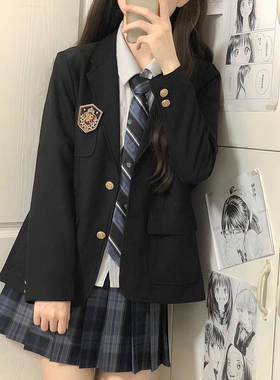 jk制服西装女外套秋冬季原创款学院风黑色校供感原创设计西服上衣