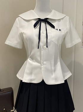 小栀/零度句号原创圆领短袖jk衬衫日系收腰花瓣摆可爱学院风制服