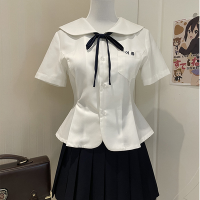 小栀/零度句号原创圆领短袖jk衬衫日系收腰花瓣摆可爱学院风制服