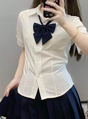 零度句号/ jk收腰短袖衬衫女日系校供感夏季学院风修身显瘦白衬衣