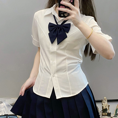 jk收腰短袖衬衫女秋日系学院风