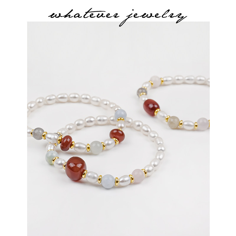 whatever手工原创新中式红玛瑙淡水珍珠手串优雅文艺气质风手链女