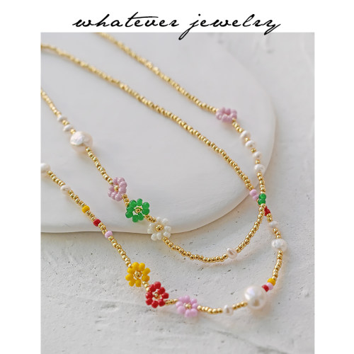 whatever淡水珍珠花花女项链小众