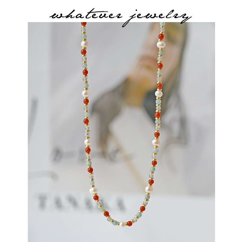whatever红玛瑙珍珠小众手工项链