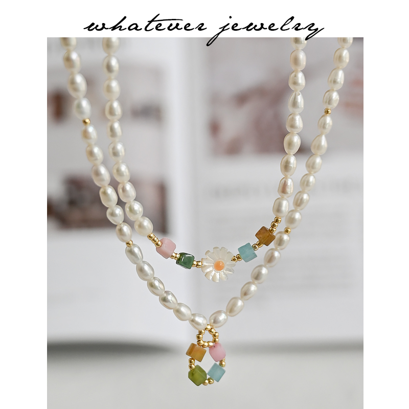 whatever雏菊花珍珠项链原创设计