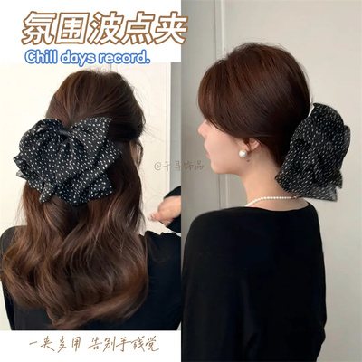 法式复古波点蝴蝶结抓夹小号鲨鱼夹半扎发夹气质百搭发饰韩系头饰