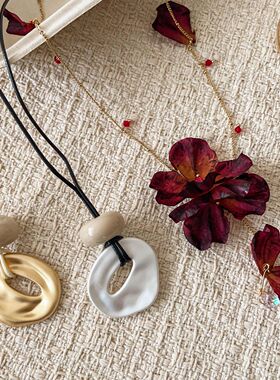 韩国ins简约几何不规则吊坠长款项链女小众设计时尚气质百搭配饰