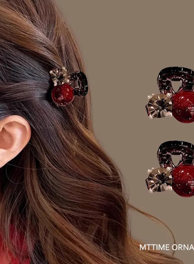 红色珍珠迷你小抓夹女前额侧边小夹子2025新款刘海夹水钻发夹发饰