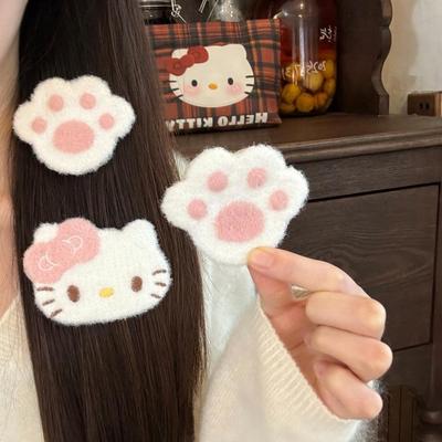 可爱猫咪~粉色kitty毛绒魔术贴女款卡通侧边刘海夹边夹头饰发饰