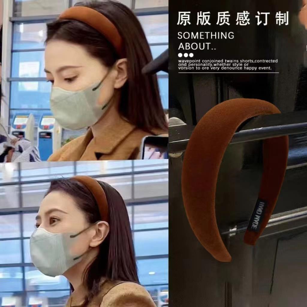 高圆同款南瓜橘丝绒发箍女2025款秋冬巨显白高颅顶头箍发卡头饰女