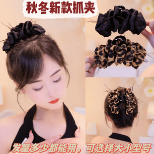 豹纹抓夹女2024新款高级感鲨鱼夹大号发夹后脑勺秋冬季毛毛绒夹子