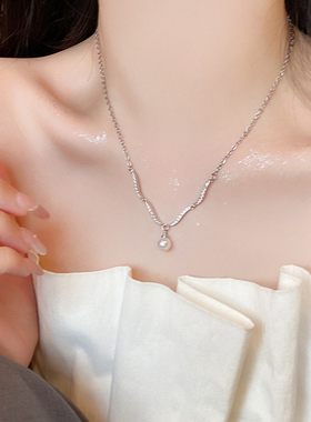 气质闪锆波浪吊坠锁骨链高级感