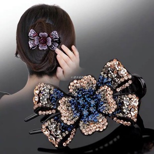 高端发夹2025新款蝴蝶结盘发鸭嘴夹后脑勺满钻包发抓夹妈妈三齿夹