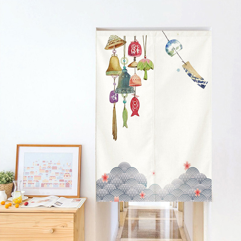门帘 隔断帘 风水布艺家用卧室厨房卫生间免打孔帘子日式半帘挂帘