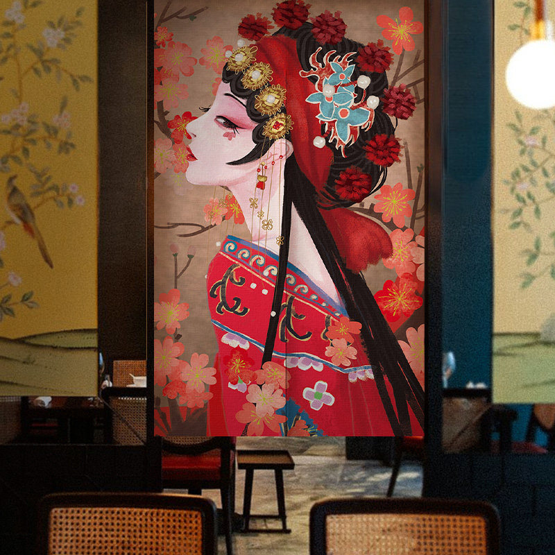 国潮京剧中式布艺门帘可爱少女卧室隔断帘家用厨房厕所遮挡装饰帘