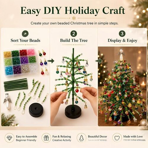 跨境新品DIY Beaded Christmas Tree Kit 手工DIY串珠圣诞树套装