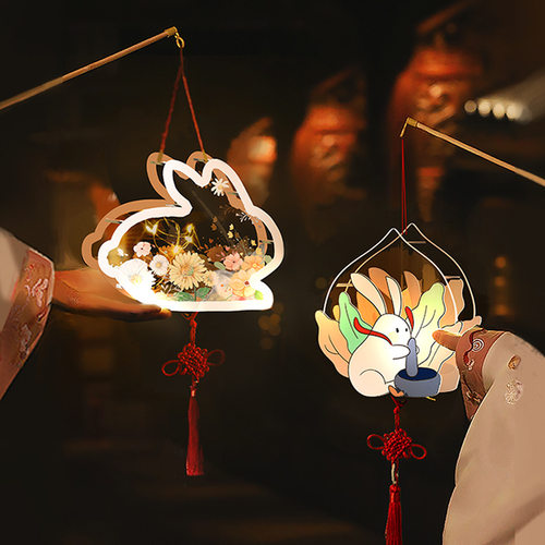 中秋节儿童手提灯笼玉兔花灯兔子灯笼diy手工灯笼材料包卡通创意
