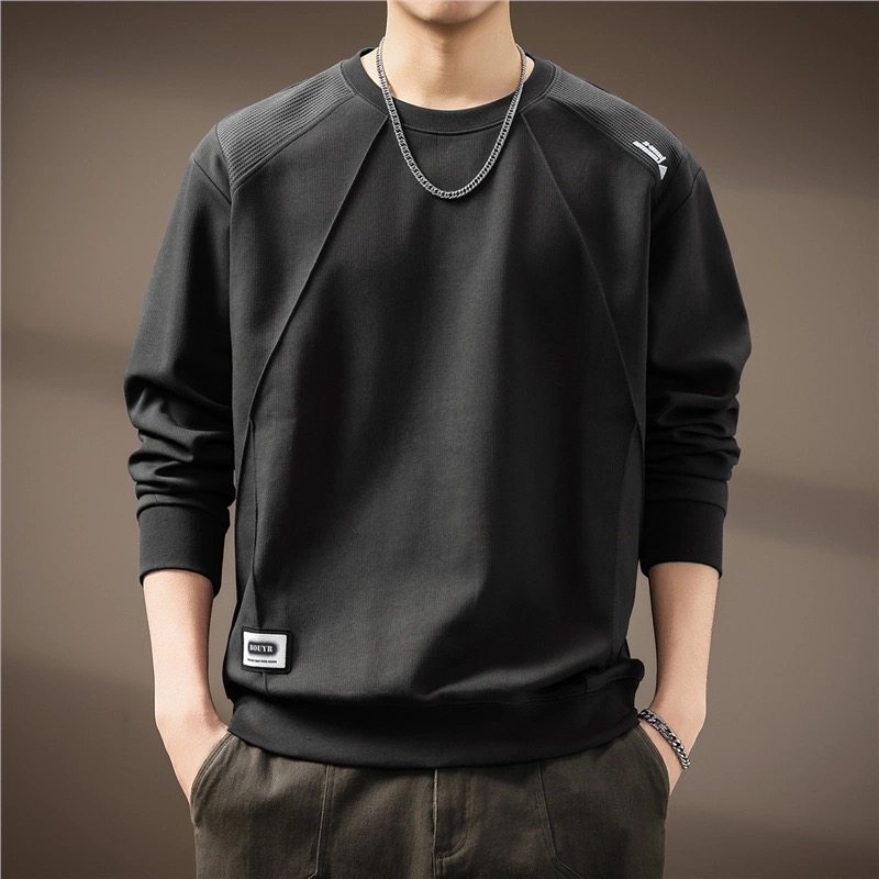 高端美式重磅结构拼接长袖卫衣男士秋季新款潮牌宽松圆领休闲外套