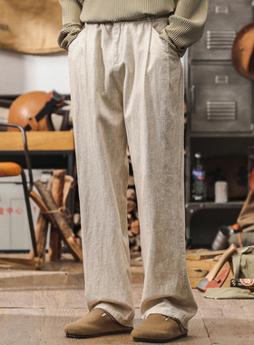 中式复古苎麻裤子男夏季2025新款宽松阔腿裤国潮垂感直筒休闲裤男
