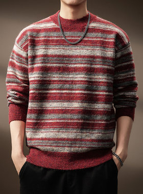 高端美式复古费尔岛民族风男士毛衣秋冬新款圆领慵懒风宽松针织衫