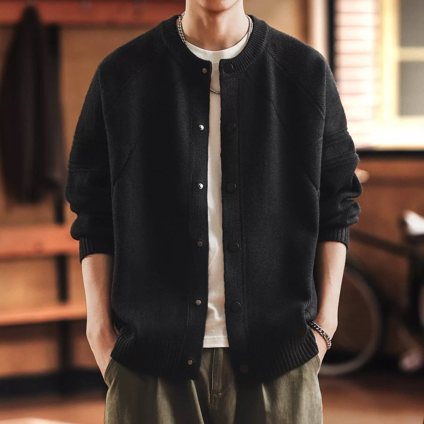 格蓝鹿美式复古重磅老钱风开衫毛衣男外套秋季新款潮牌针织衫外套,男装,针织衫/毛衣,淘宝优惠券,粉丝福利购,淘宝优惠卷