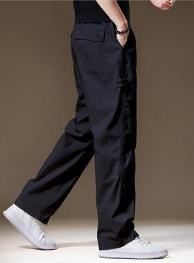 美式高级感简约黑色直筒休闲裤子男潮牌宽松夏季款宽松男士阔腿裤