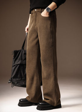 欧棉绒微喇叭休闲裤男士秋冬新款宽松直筒阔腿显瘦垂感工装裤