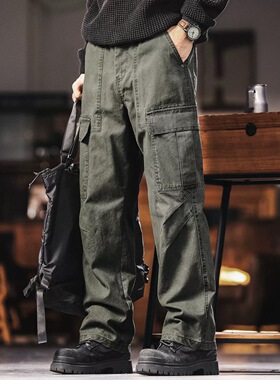 格蓝鹿高端山系水洗解构工装裤子男士秋季新款宽松休闲直筒长裤子