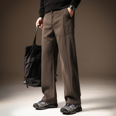 高端美式重磅针织卫裤男百搭秋冬加绒宽松直筒运动休闲裤子男