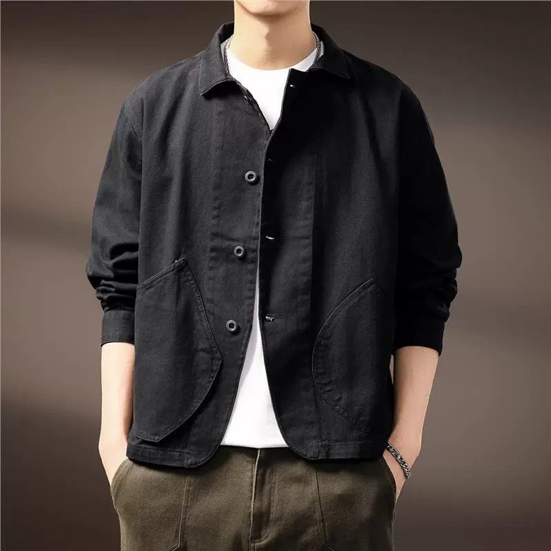 高端美式重磅潮牌工装复古夹克男秋冬新款百搭小众长袖衬衫外套男