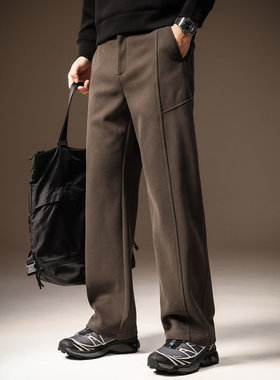 高端美式重磅针织卫裤男百搭秋冬加绒宽松直筒运动休闲裤子男