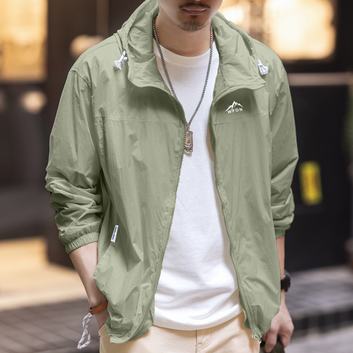 格蓝鹿春秋新款男士防晒衣户外防紫外线宽松连帽工装夹克冲锋衣男