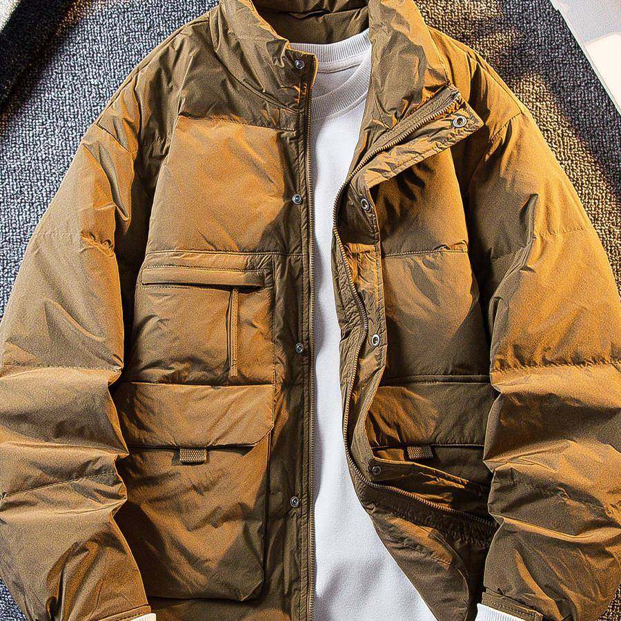 【法国轻奢品牌】美式短款立领羽绒服男士冬季蓬松白鸭绒保暖三防