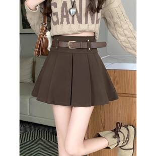 日系毛呢百褶半身裙女冬季2025新款高腰a字伞裙小个子防走光短裙