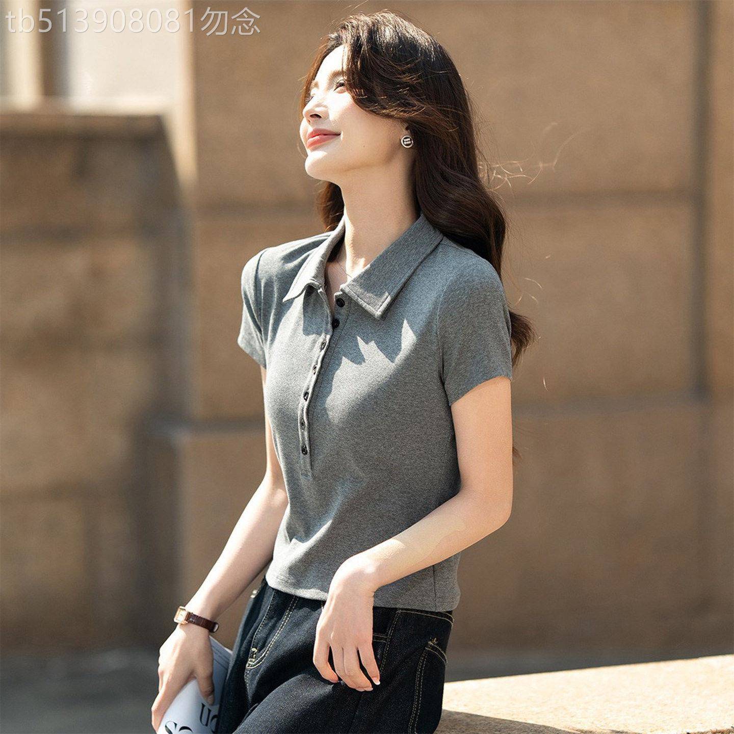 轻熟简约风短袖polo衫女夏季新款小翻领休闲慵懒风小个子穿搭上衣