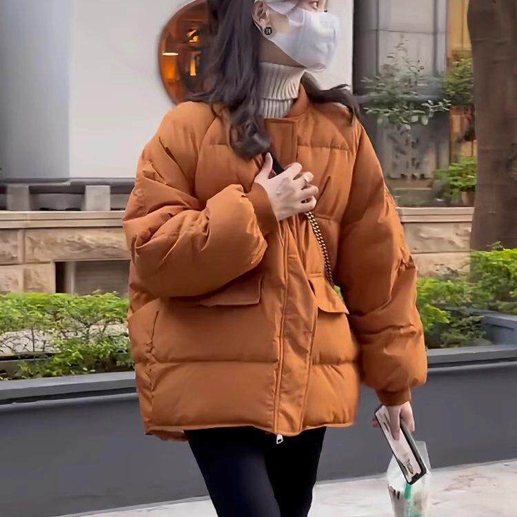 冬季韩版宽松圆领羽绒服女短款2025新款面包服白鸭绒小个子外套潮