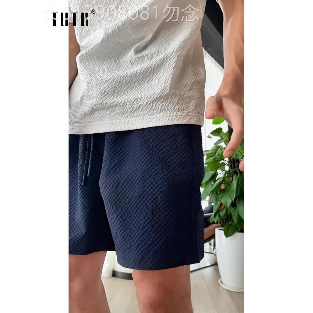 休闲短裤男士夏季潮牌宽松泡泡纱直筒四分裤美式纯色运动大裤衩子