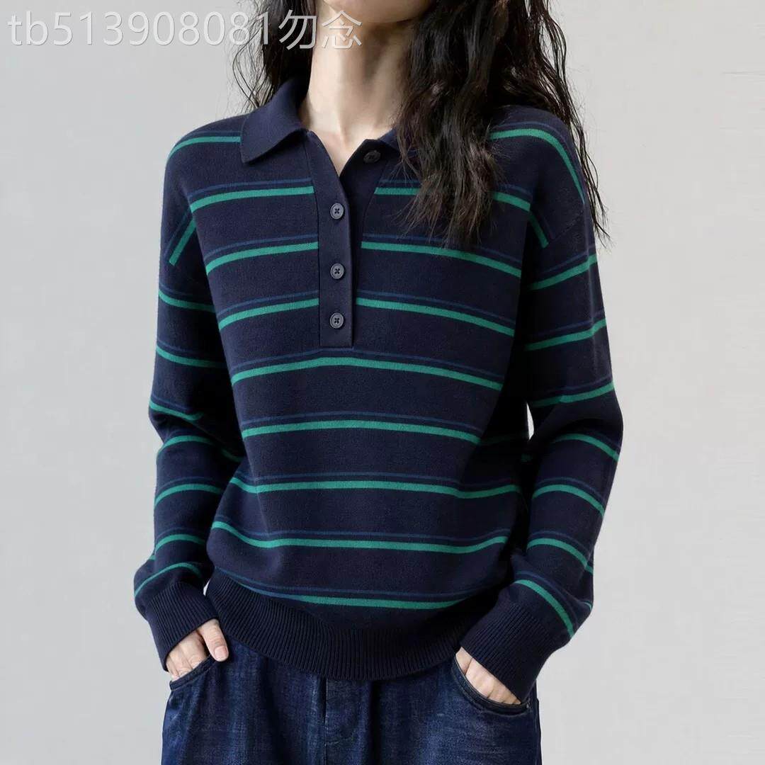 POLO领条纹针织衫女大码2026年秋季新款洋气显瘦气质时髦高级上衣