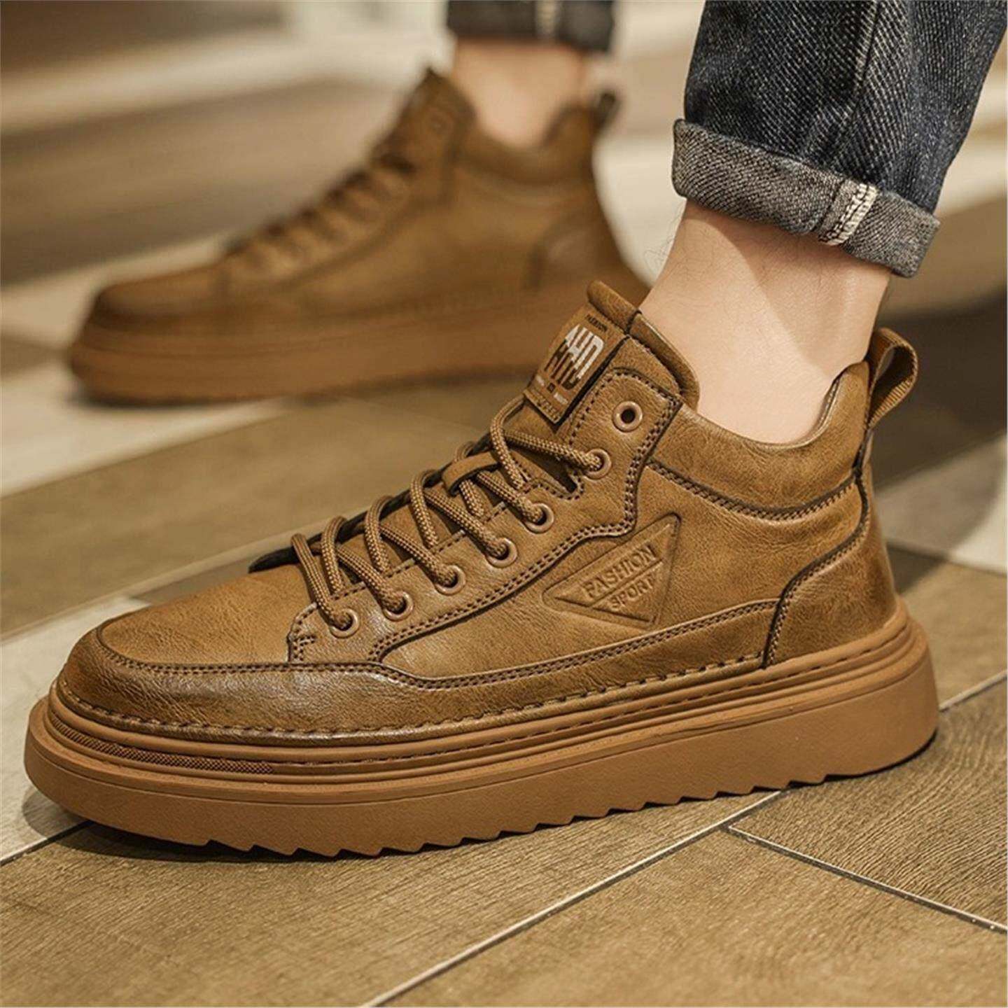 男鞋冬季工装真皮厚底运动休闲板鞋男士增高皮鞋英伦风复古马丁靴