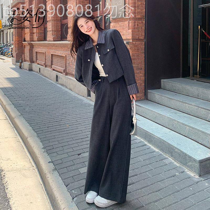 高级感小香风套装女2026春季新款韩系气质西装短外套阔腿裤两件套