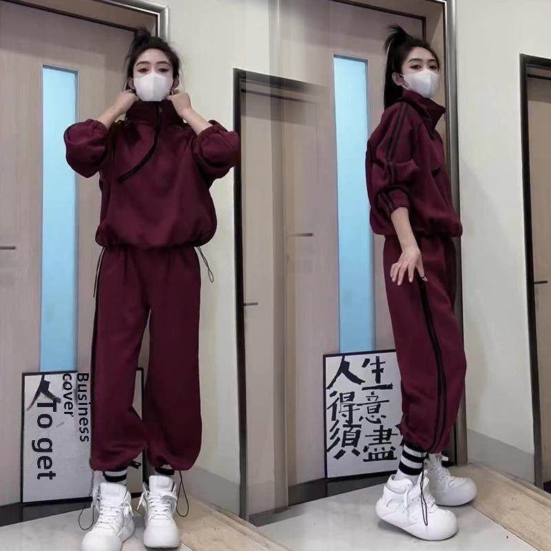 香港冬季流行款酒红色休闲运动服套装女加绒加厚卫衣束脚裤两件套,女装/女士精品,时尚套装,淘宝优惠券,粉丝福利购,淘宝优惠卷