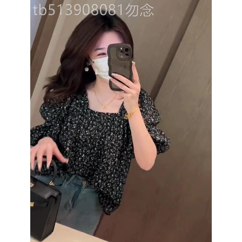 碎花宽松遮肚子雪纺衫2025新款女短袖洋气减龄法式独特别致上衣服