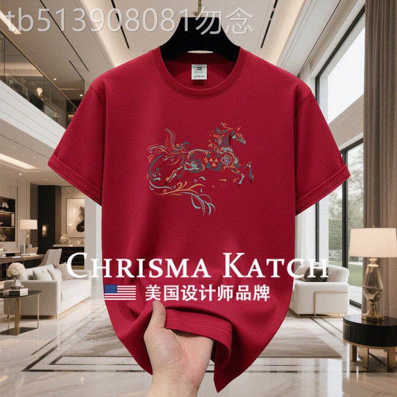 出口美国⭐Chrisma Katch~T恤马年纯棉短袖宽松上衣大尺码情侣装