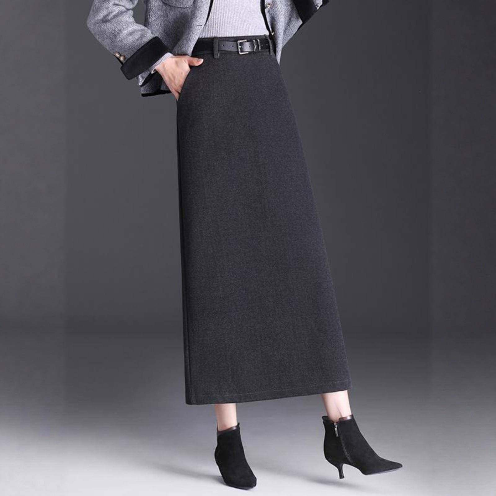 高级感黑色毛呢直筒半身裙女秋冬新款长裙气质女包臀裙开叉一步裙