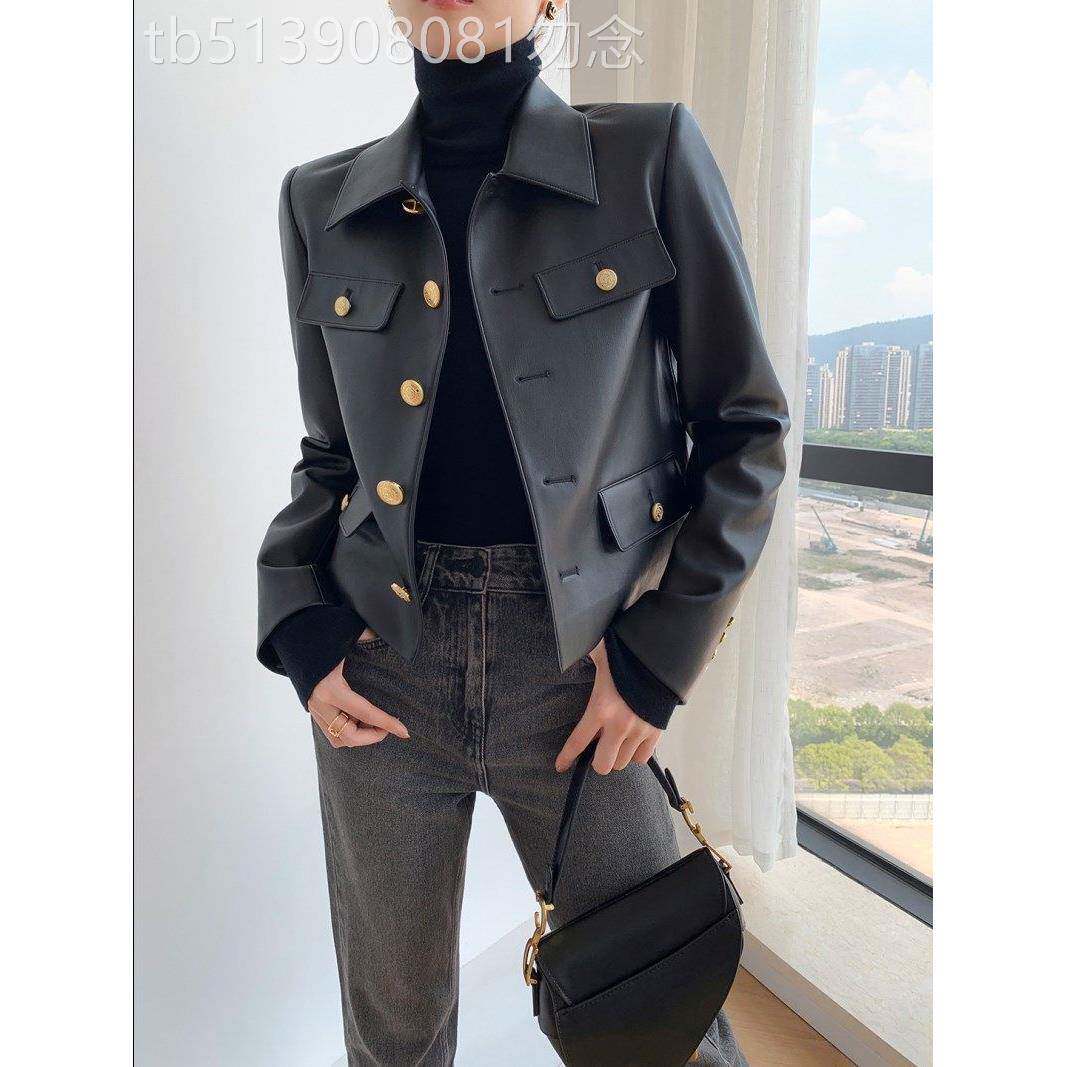 皮衣女2025新款黑色短款高级复古休闲小个子皮夹克西装外套秋冬潮