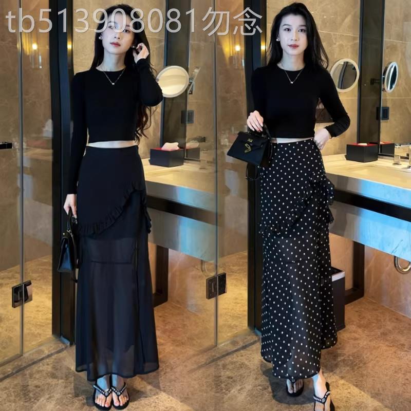 香港代购时尚套装裙女2026夏季新款高腰短袖T恤波点半身裙两件套