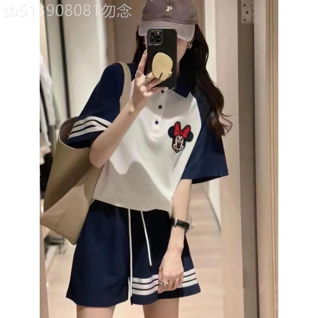 香港欧洲站POLO领休闲 运动服套装女夏季学院风欧货短袖短裤两件