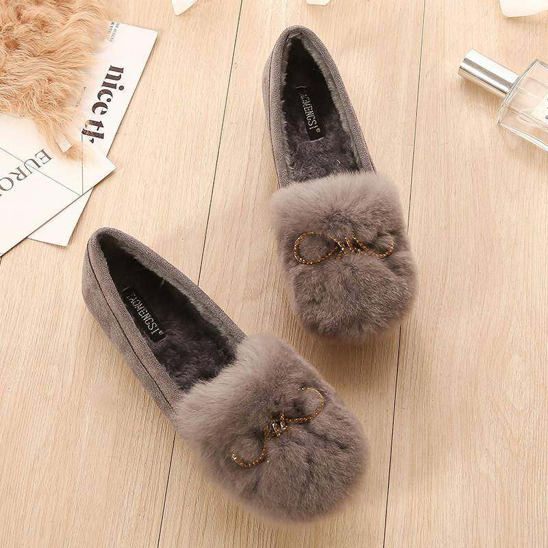 毛毛鞋女外穿厚底2025冬季新款平底百搭加绒保暖豆豆鞋兔毛棉瓢鞋,女鞋,乐福鞋（豆豆鞋）,淘宝优惠券,粉丝福利购,淘宝优惠卷